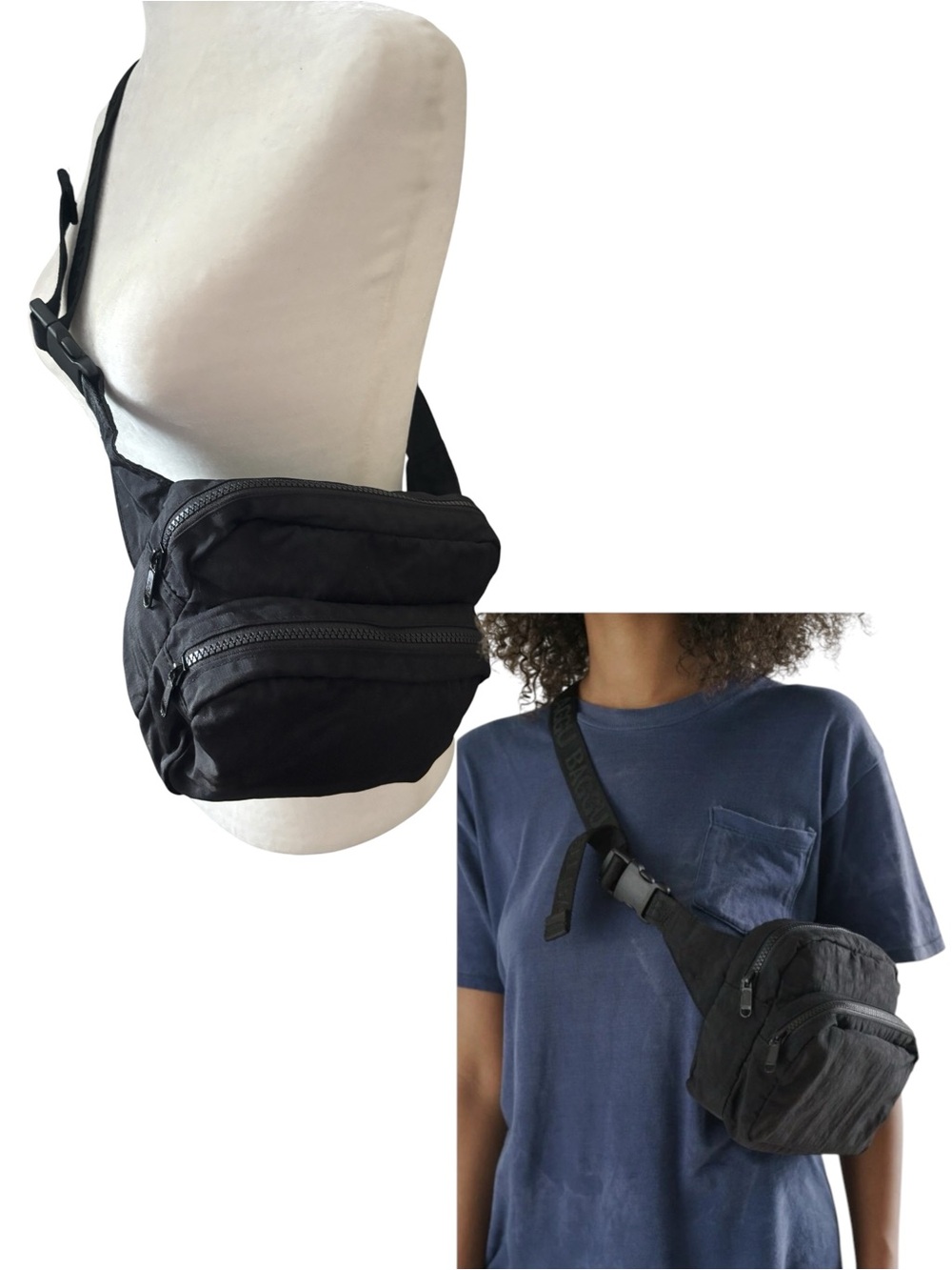 BAGGU Fanny Pack Black Nylon Crossbody Belt Bag Hands Free